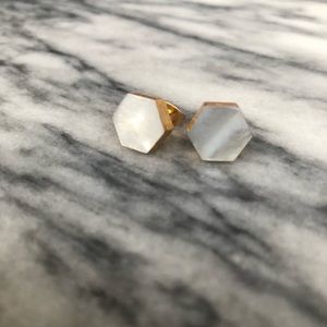 White and Gold Shell Hexagon Earrings